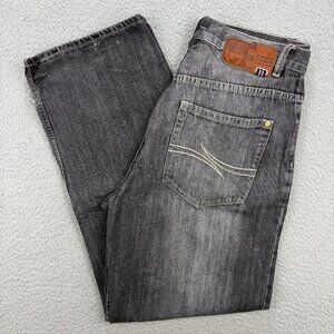 Phat Farm Jeans Mens 34 x 33 Pants Grey Black Denim Baggy Wide Leg Vintage Y2K